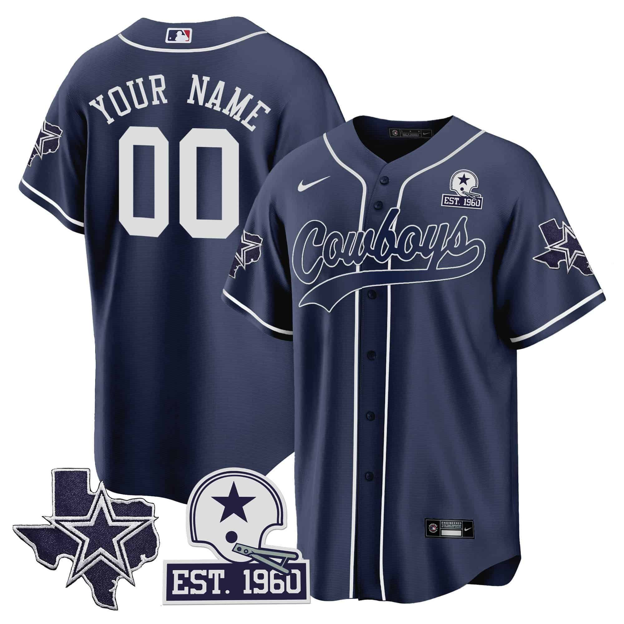 Men Dallas Cowboys Dark blue 2024 Nike Patch Baseball Custom NFL Jersey